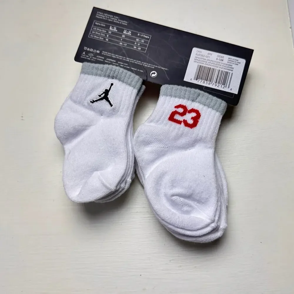 Air Jordan Baby Athletic White with Red and Black Accents  Logo Ankle Socks NWT